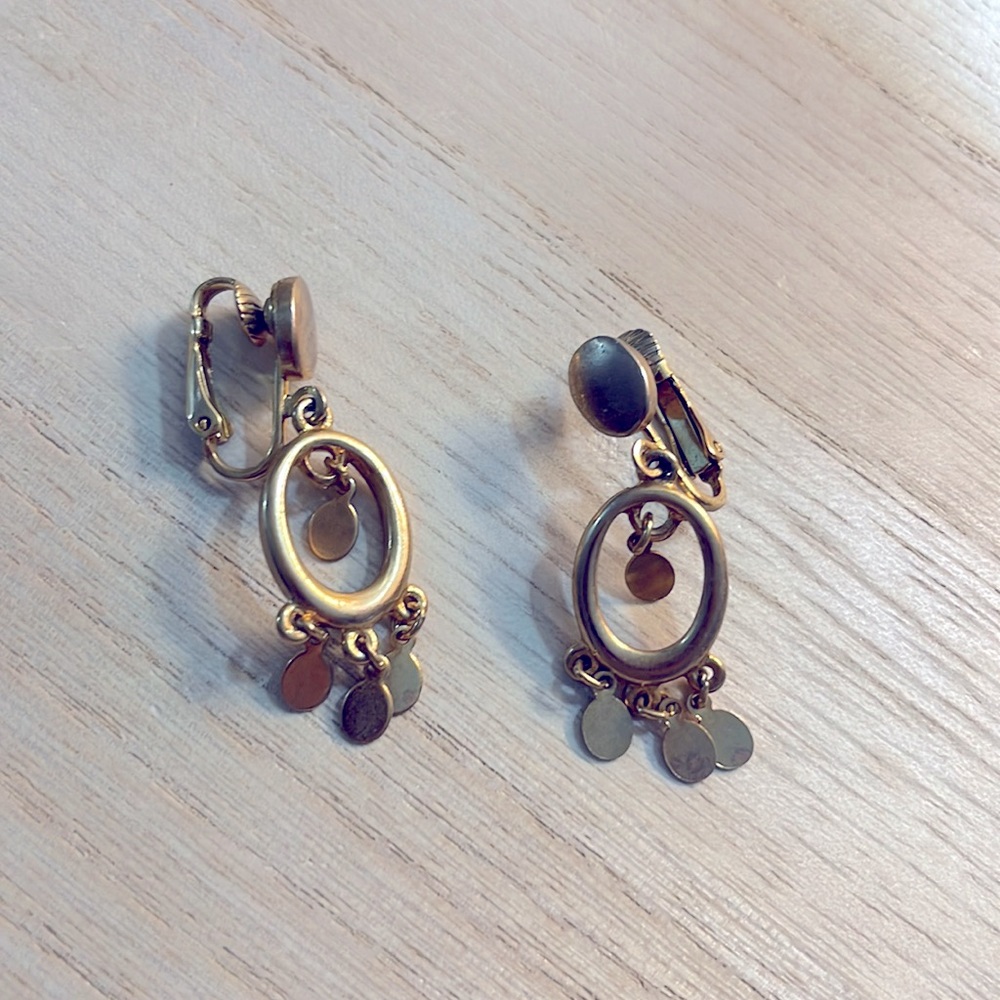 ✨Vintage gold plated triangular pendant, earrings with gold charms, thick chain - Picture 6 of 7